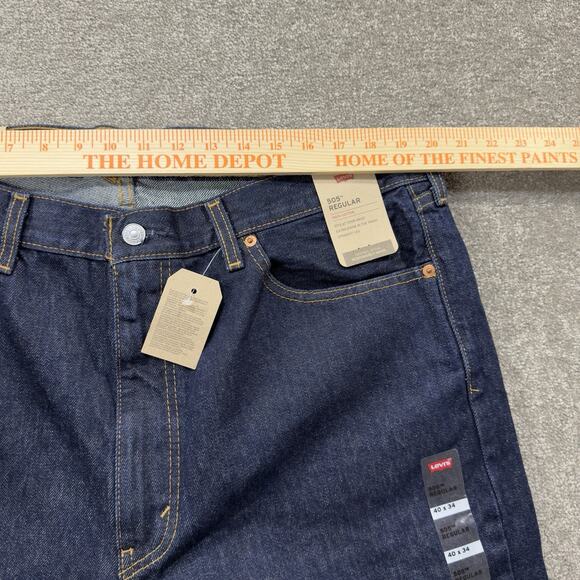 NWT Levis 505 Regular Fit Jeans 40x34 Dark Rinse Straight Leg Denim Blue Mens - Picture 5 of 10